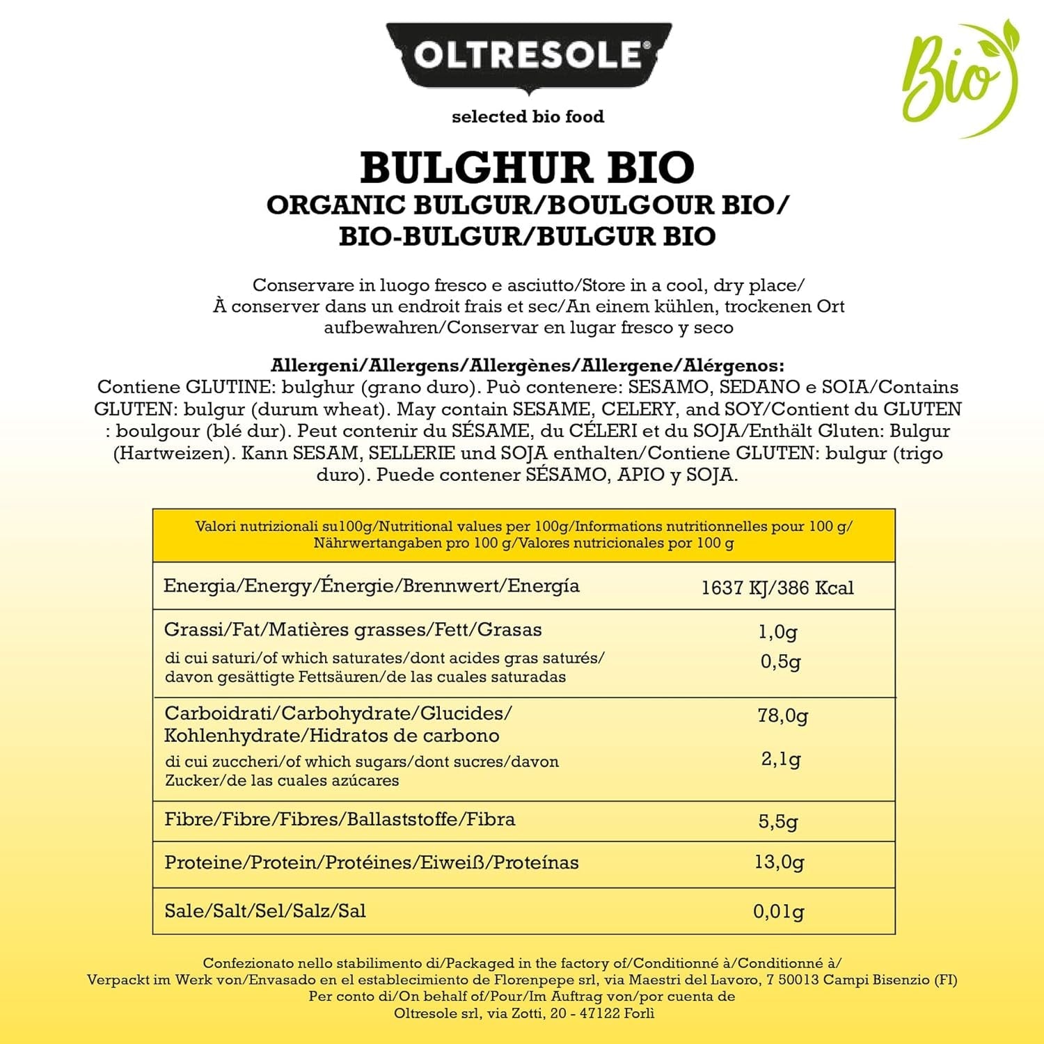 Bulgur italiano biologico 5 kg, integrale, grano duro, grano spezzato, ideale per preparare tabbouleh e piatti orientali, formato pratico