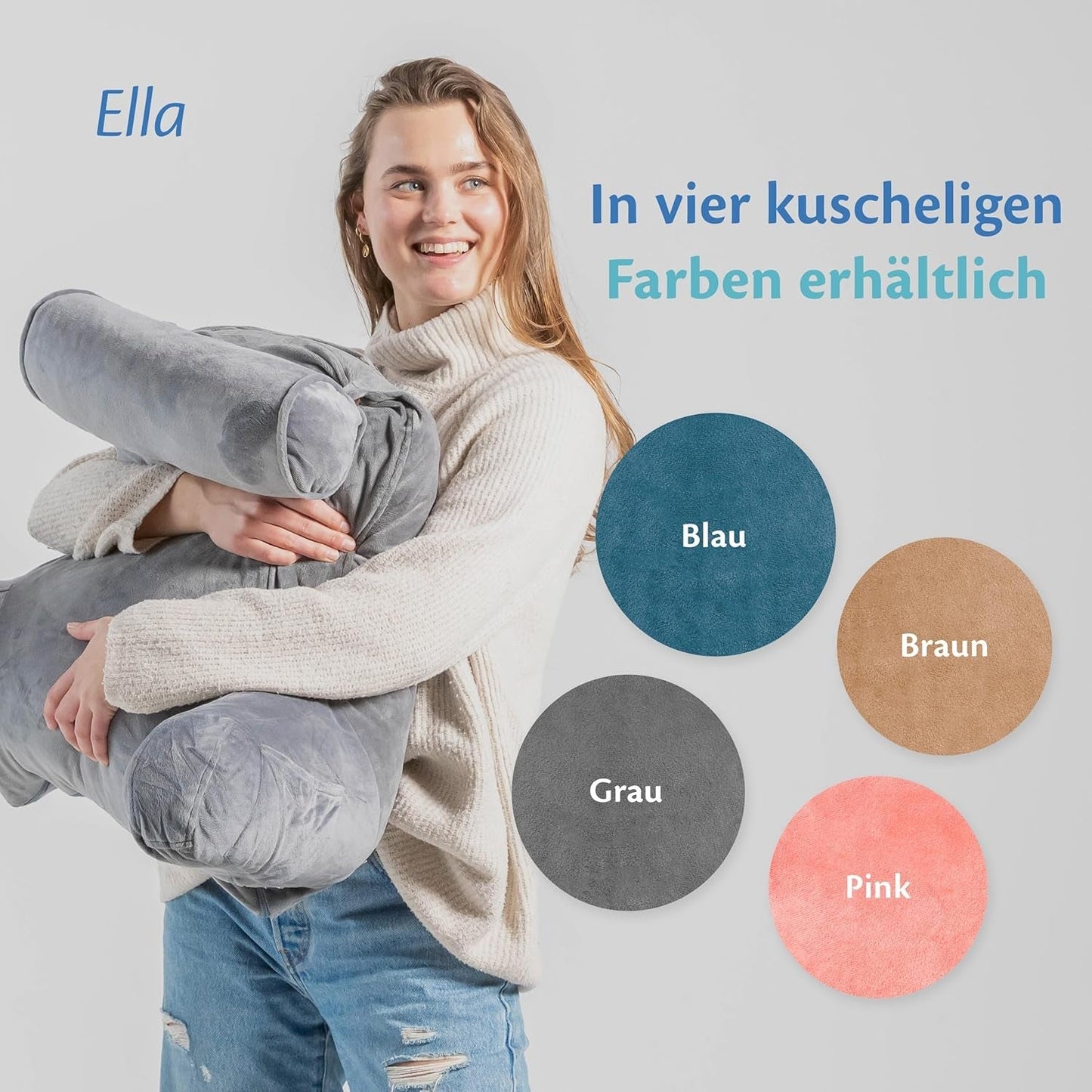 Ella Cuscino da Lettura per Letto e Divano con Rullo per Collo Rimovibile - Cuscino per la Schiena per Letto - Cuscino da Lettura in Memory Foam con Braccioli, Ideale per Leggere, Guardare la TV, Rilassarsi o come Supporto per la Schiena - Grigio