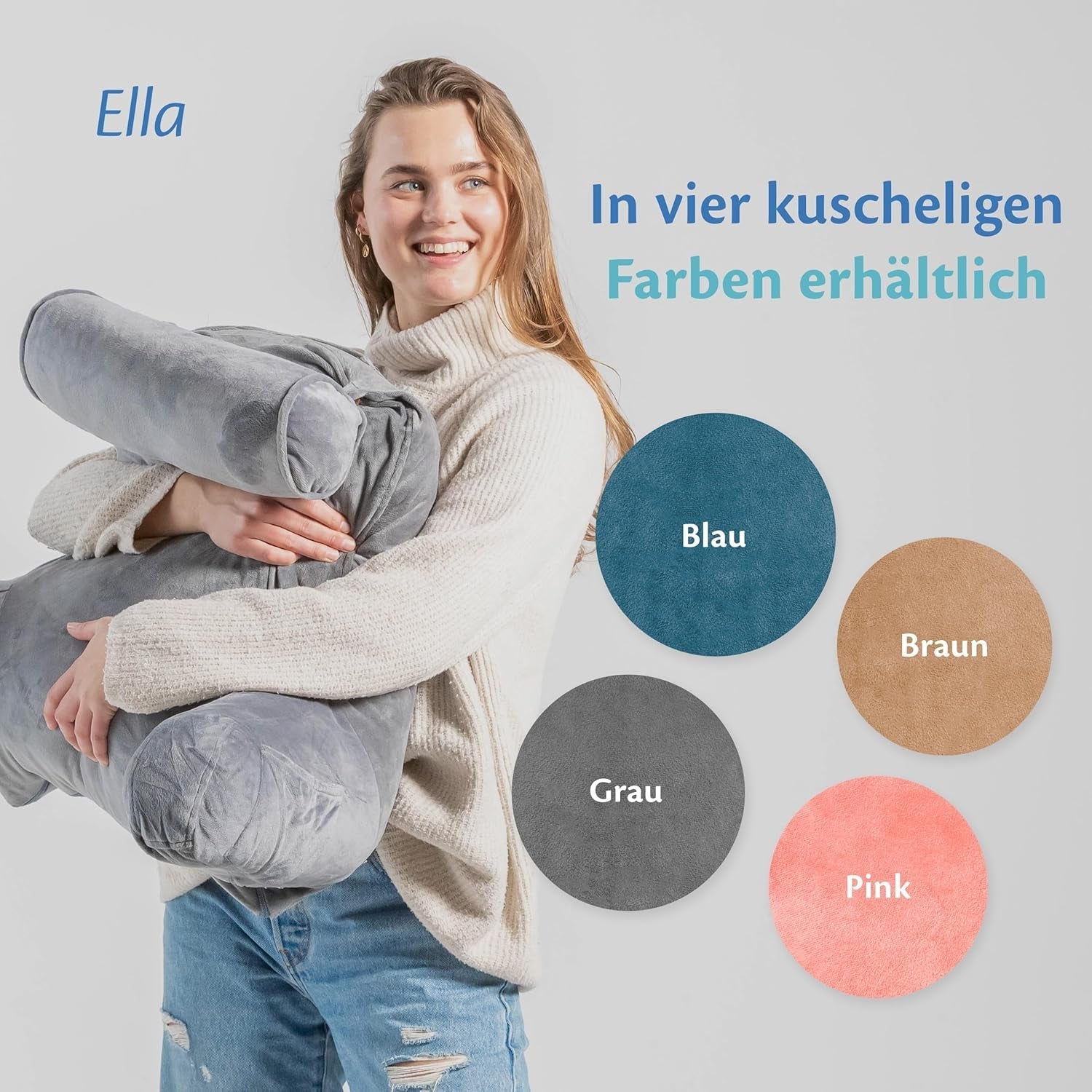 Ella Cuscino da Lettura per Letto e Divano con Rullo per Collo Rimovibile - Cuscino per la Schiena per Letto - Cuscino da Lettura in Memory Foam con Braccioli, Ideale per Leggere, Guardare la TV, Rilassarsi o come Supporto per la Schiena - Grigio
