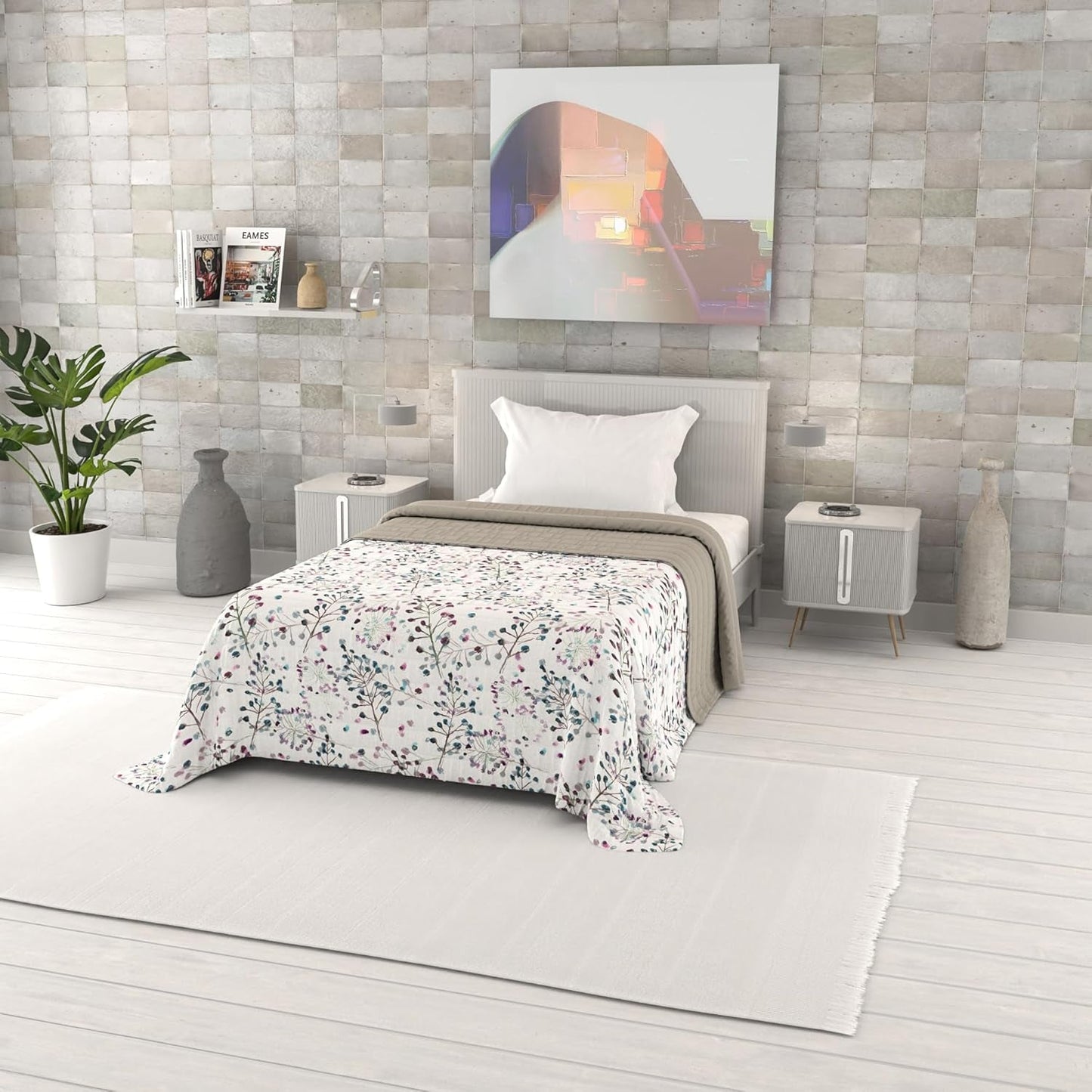 Trapunta Estiva Con Stampa Fantasia, Imbottitura In Poliestere, Petali, Trapunte 260X270Cm E Trapunte Naty Shop Pile 220X270Cm