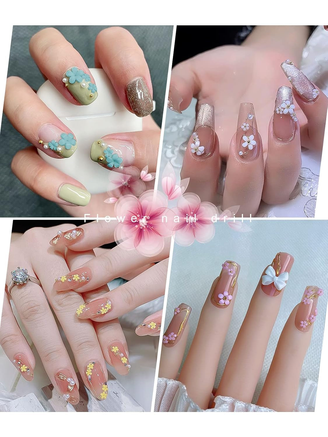 Kalolary Ciondoli per Nail Art Fiori, Fiori in Acrilico 3D per Unghie Cinque Petali Ornamenti Floreali Gemme per Unghie Strass Perline in Metallo Misto per Creazione di Gioielli Fai da Te Nail Art Design (2 Scatole)
