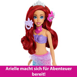Mattel Disney Princess Toys, bambola per il trucco Sirena Arielle alla moda con coda staccabile, tavolino per il trucco con 5 sorprese pop-up ripetibili e 5 accessori, JBF86 Naty Shop Dolls