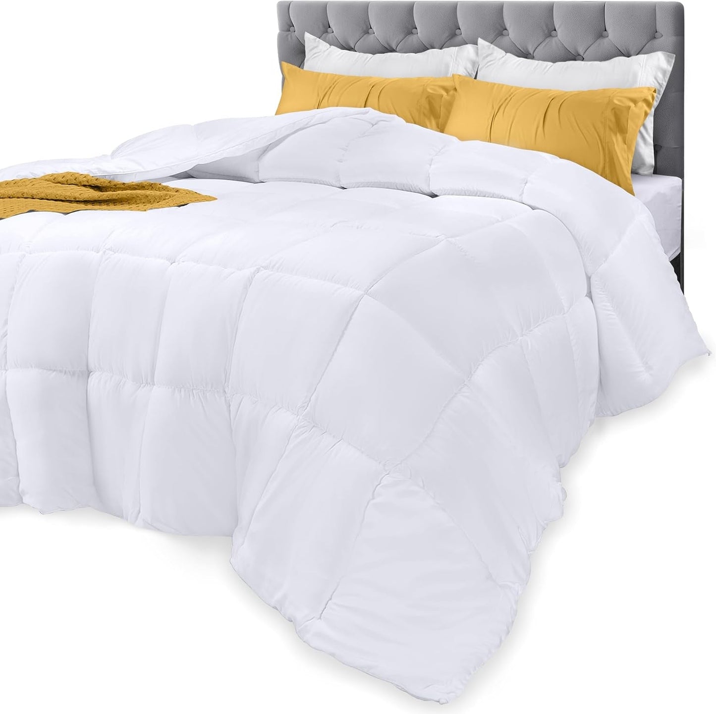 Biancheria da letto Utopia Piumino per tutte le stagioni 250 g/m² Imbottitura in fibra siliconata per letto matrimoniale cucita in scatola (Matrimoniale XL Grigio chiaro) Naty Shop Piumini e Trapunte Bianco Twin XL