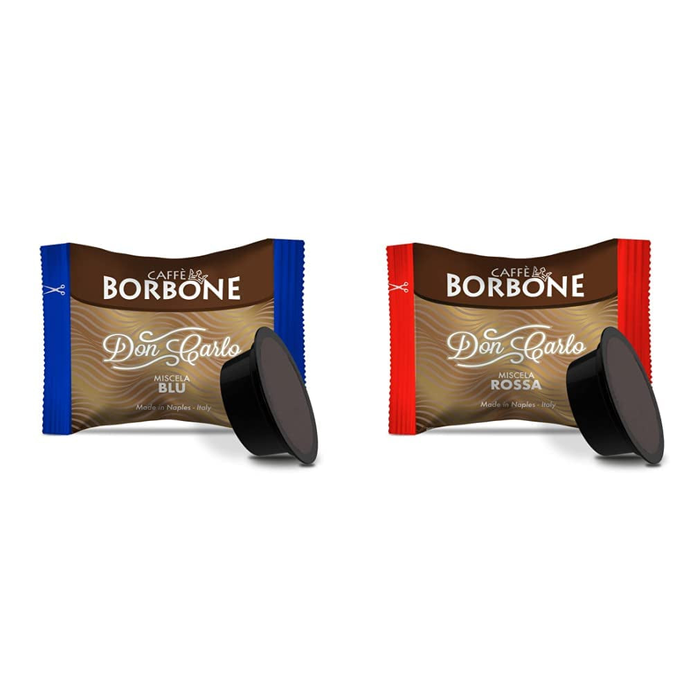 Caffè Borbone Kaffee Kapseln Don Carlo, Blue Mischung - 100 pezzi & Kaffee Kapseln Don Carlo, Rote Mischung - 100 pezzi - Compatibile con Kaffeemaschinen der Marke Lavazza®* A Modo Mio®*