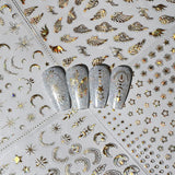 8 fogli Luna e stelle dorate Adesivi per nail art Ali d'angelo Adesivi per unghie color oro marrone chiaro Stelle Foil per unghie Adesivi autoadesivi per unghie Accessori per il design delle unghie Adesivi per unghie