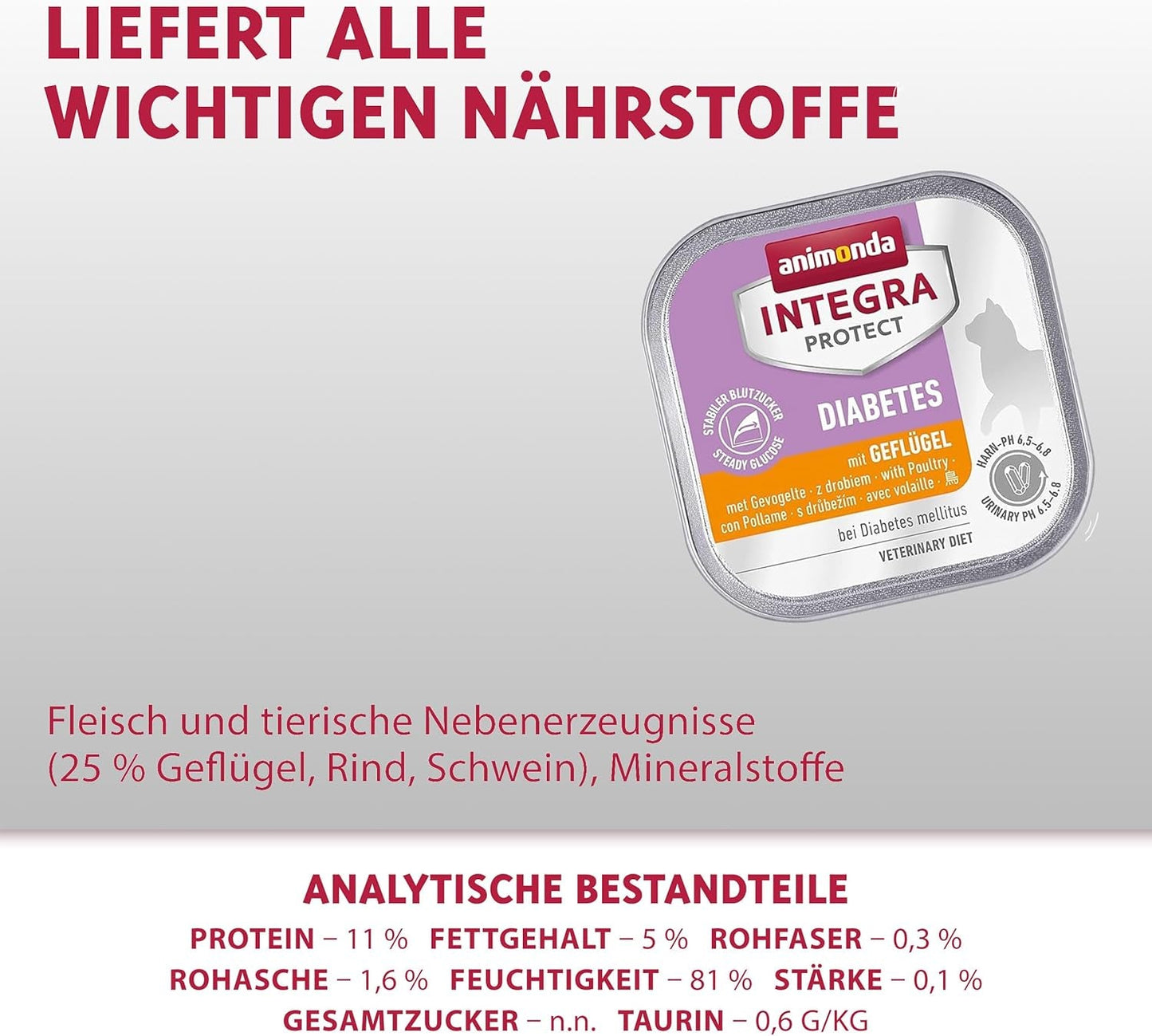 animonda INTEGRA PROTECT Diabetes con Pollame (16 x 100 g), cibo umido per gatti diabetici, cibo dietetico per gatti diabetici, cibo umido senza zucchero
