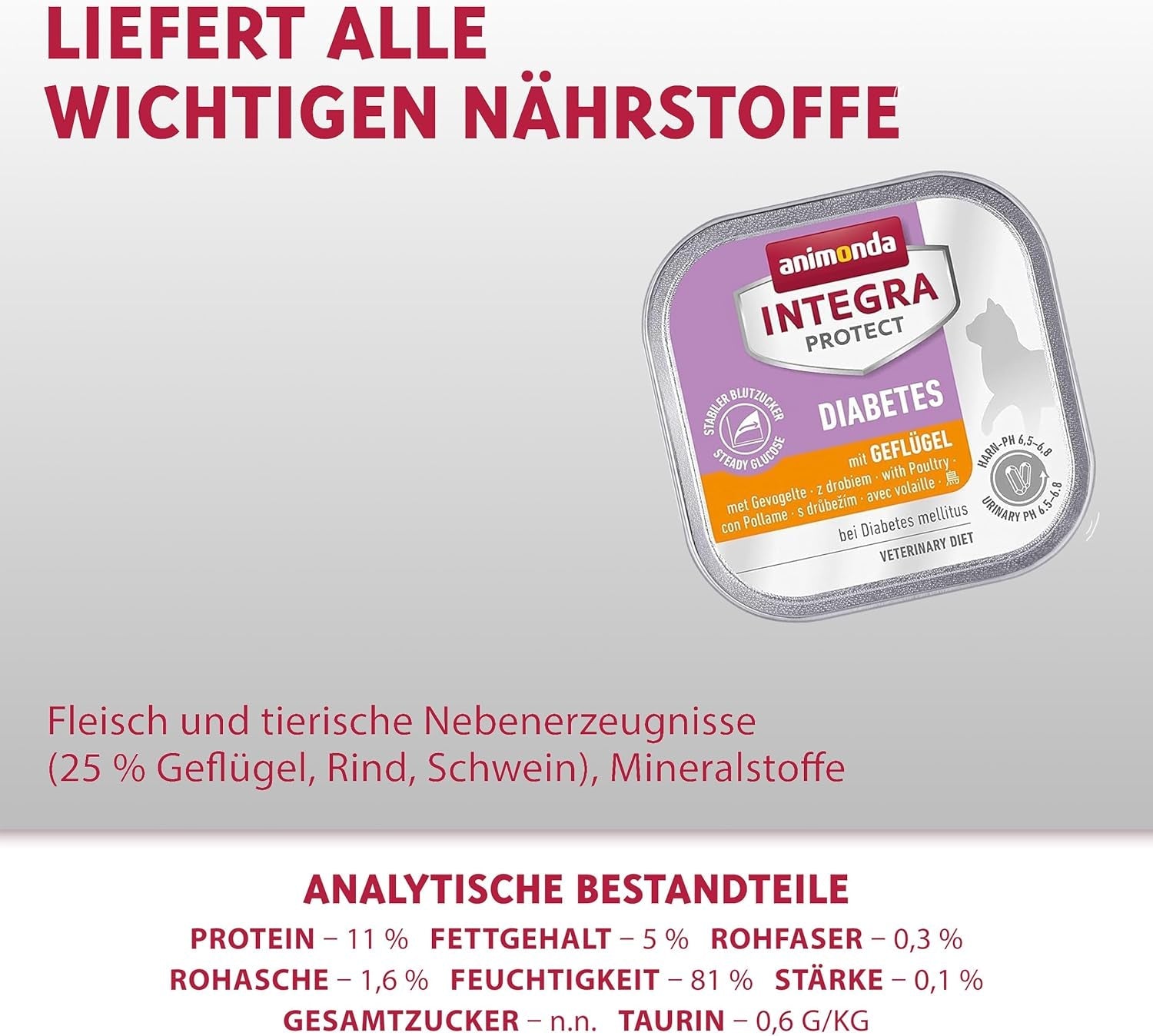 animonda INTEGRA PROTECT Diabetes con Pollame (16 x 100 g), cibo umido per gatti diabetici, cibo dietetico per gatti diabetici, cibo umido senza zucchero
