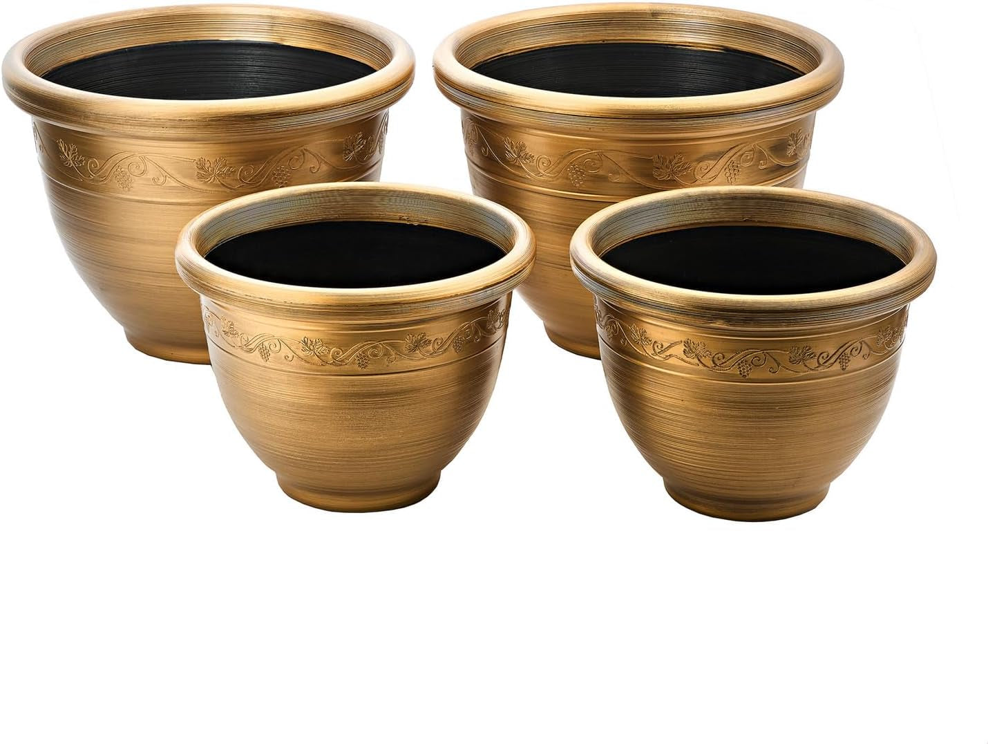 ® Set di fioriere in plastica stile retrò - Set da 4 pezzi in due dimensioni - Resistente alle intemperie e leggero - Bordo decorativo - Set di fioriere in bronzo