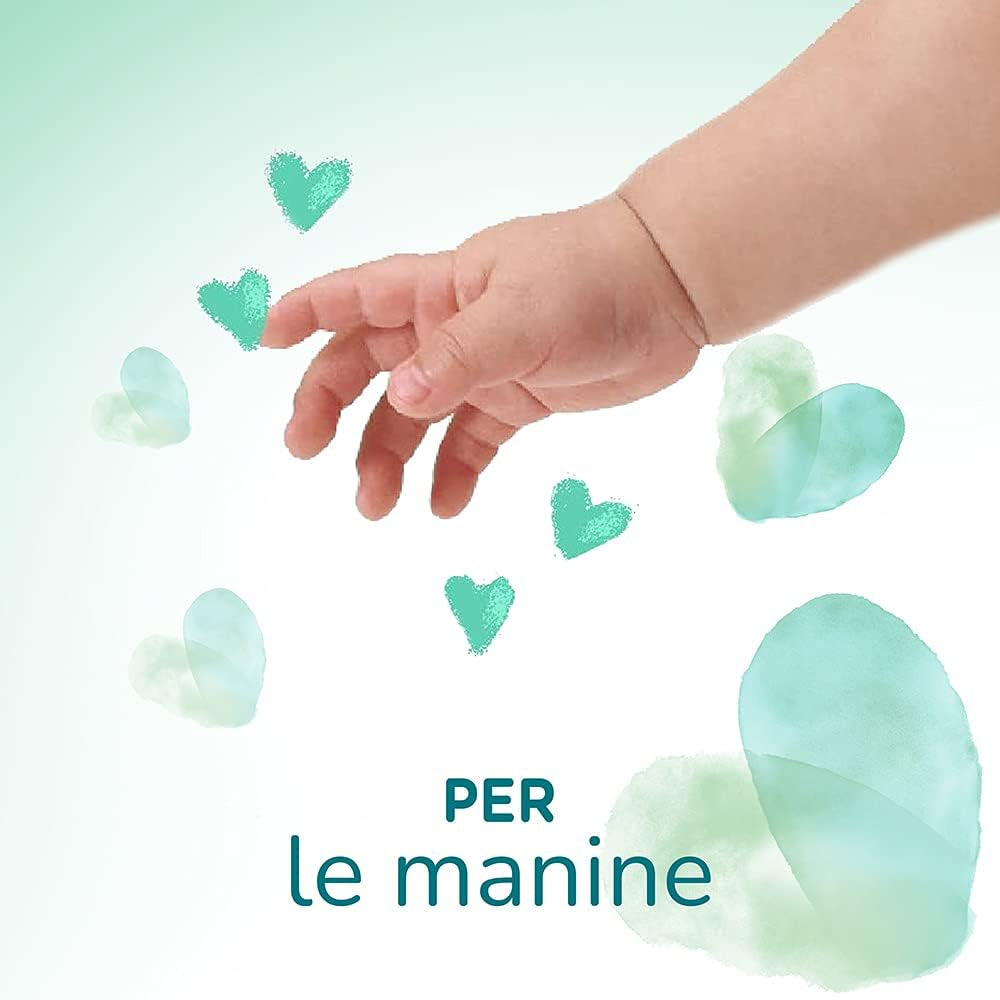 Salviettine Pampers Acqua Pura 468 salviette (confezione da 3) - 99% acqua, 100% cotone, 0% plastica, alcool e parabeni - Salviette detergenti ideali per pelli sensibili, umide, senza ingredienti aggiunti
