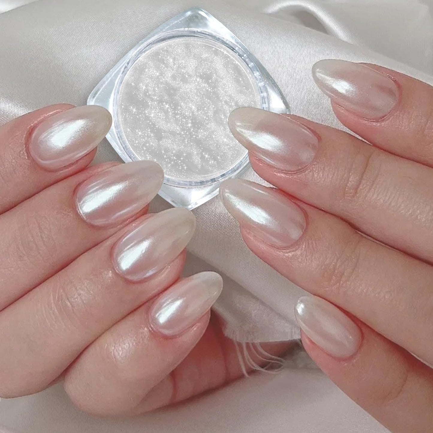 2 Schachteln Weiße Perle Chrom Nagelpuder - Trasparente Aurora Ice Shimmer Chrome Pigment Pulver Für Nägel, Glazed Donut Glitzerpuder Nails Spiegeleffekt-Glitter Nagelkunst-Pulver Für Diy-Salon
