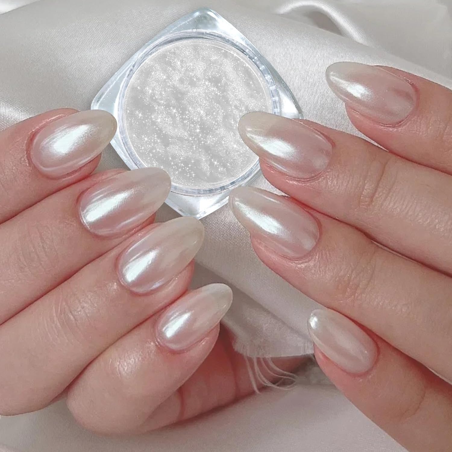 2 Schachteln Weiße Perle Chrom Nagelpuder - Trasparente Aurora Ice Shimmer Chrome Pigment Pulver Für Nägel, Glazed Donut Glitzerpuder Nails Spiegeleffekt-Glitter Nagelkunst-Pulver Für Diy-Salon