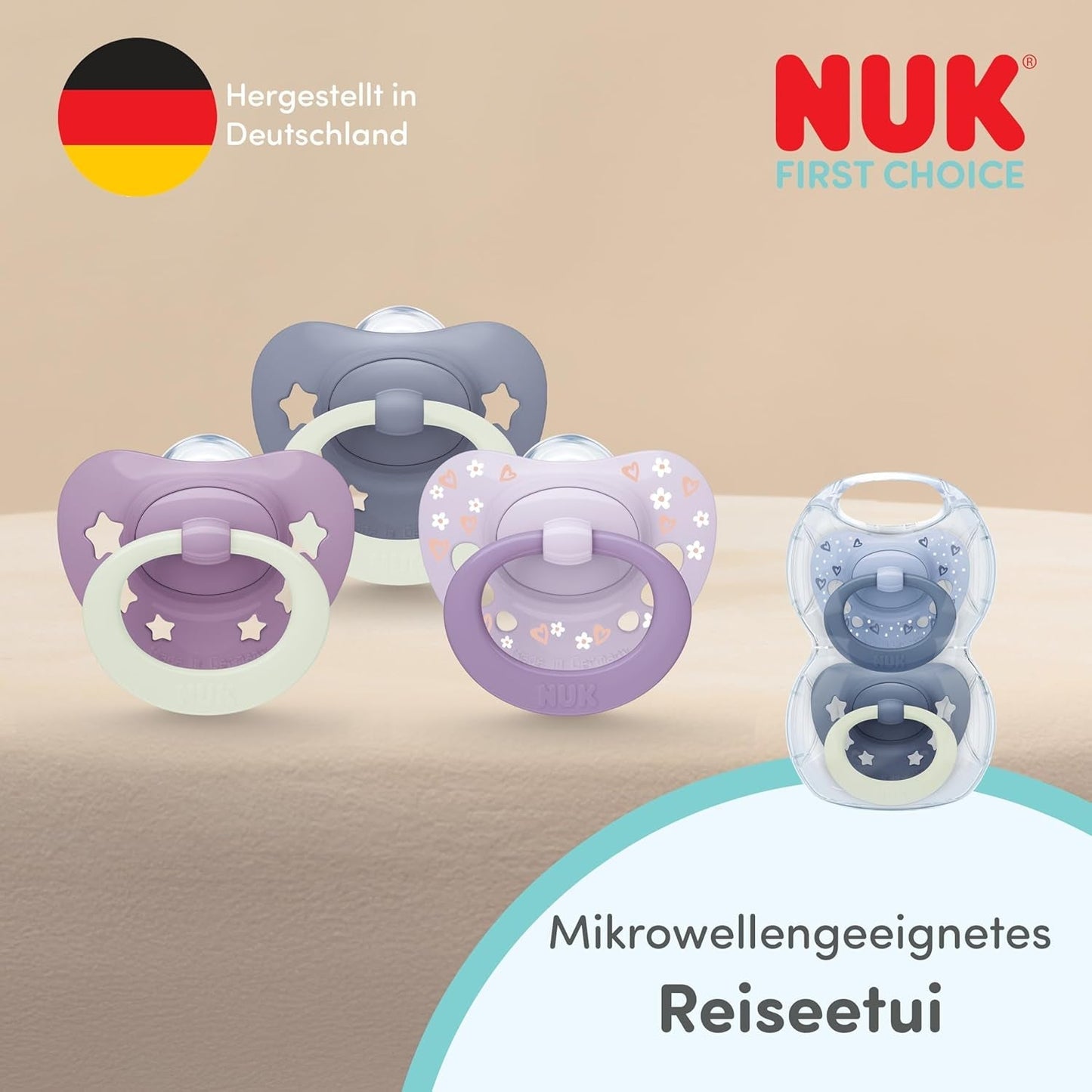 Ciucci classici diurni e notturni NUK First Choice per neonati | 6-18 mesi | Ciucci ortodontici che si illuminano al buio | 95% di accettazione da parte dei bambini** | Blu | Confezione da 2