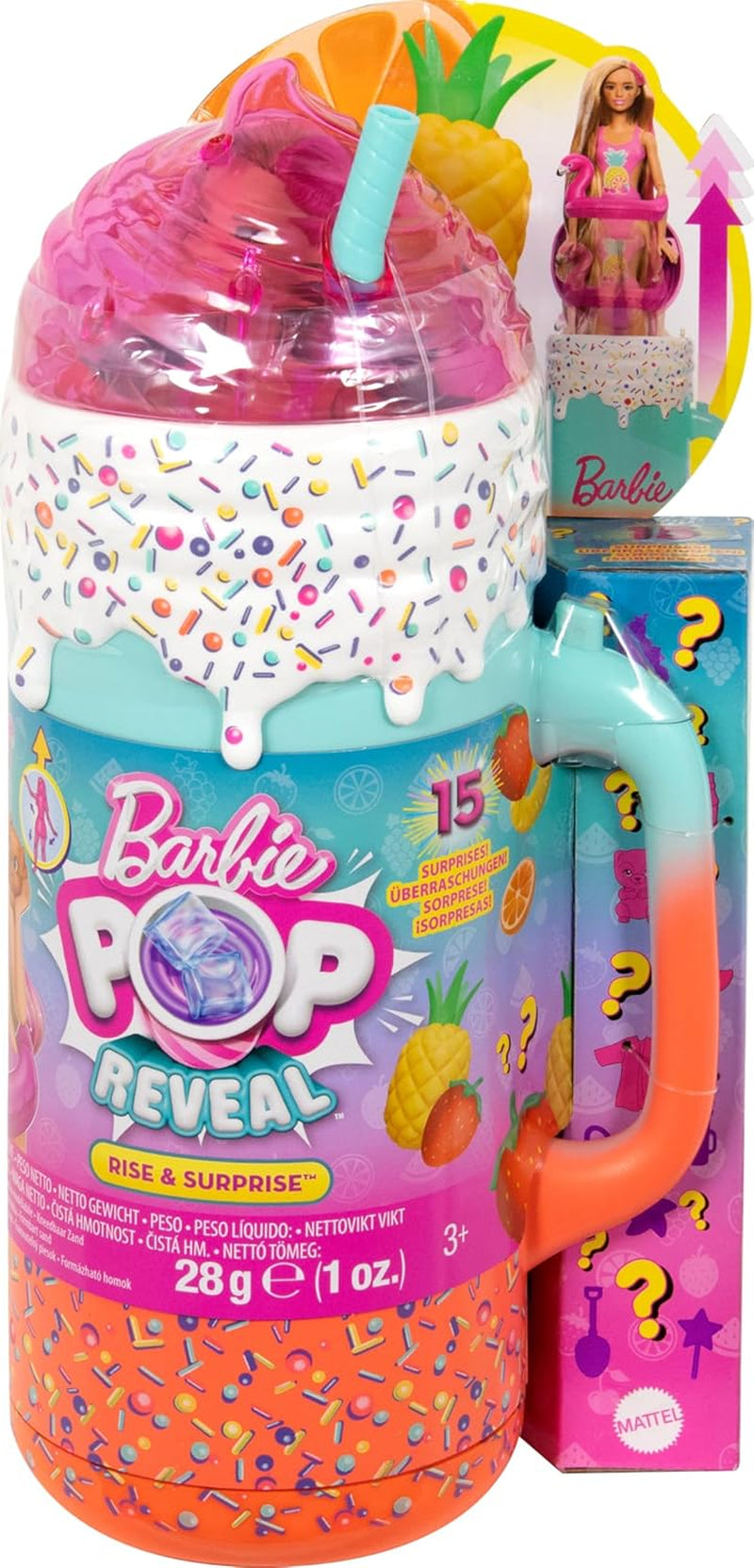 Set regalo BARBIE Pop Reveal Rise & Surprise - 15+ sorprese tra cui 1 bambola Barbie, accessori da spiaggia per un divertimento giocoso e fruttato per bambini dai 3 anni in su, HRK57