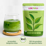 Lebepur BIO Matcha in polvere 100G - Qualità Premium dal Giappone senza additivi - Polvere di tè verde pura al 100% per Matcha Latte, Tè Matcha, Tè verde, Frullati - Tè verde giapponese