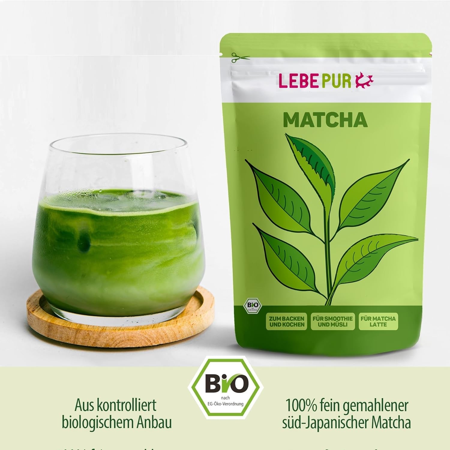 Lebepur BIO Matcha in polvere 100G - Qualità Premium dal Giappone senza additivi - Polvere di tè verde pura al 100% per Matcha Latte, Tè Matcha, Tè verde, Frullati - Tè verde giapponese