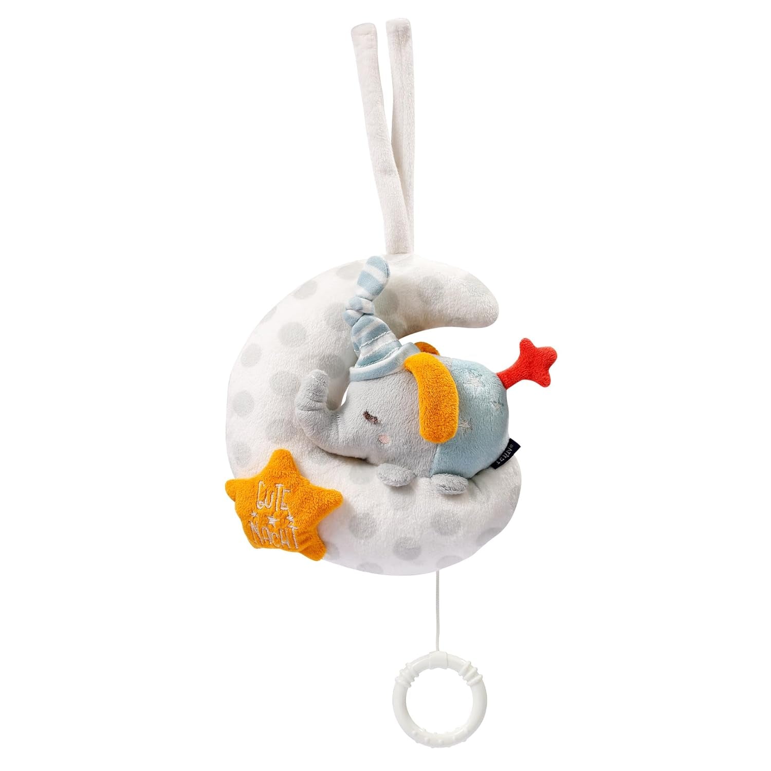 Carillon Fehn elefantino nella luna - ricamo "Glow-in-the-dark" con la canzone "The moon has rise" - peluche per addormentarsi - giocattolo per bambini in viaggio e a casa - da 0+ mesi Toys Bebe Naty Shop Elefante nella luna