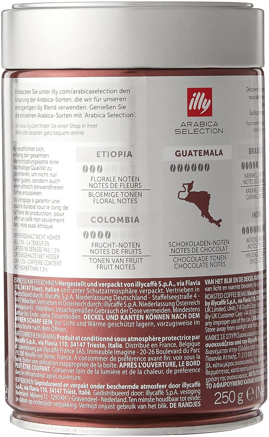 Caffè in grani illy, selezione di caffè Arabica, Guatemala, conf. da 6 (6 x 250g)