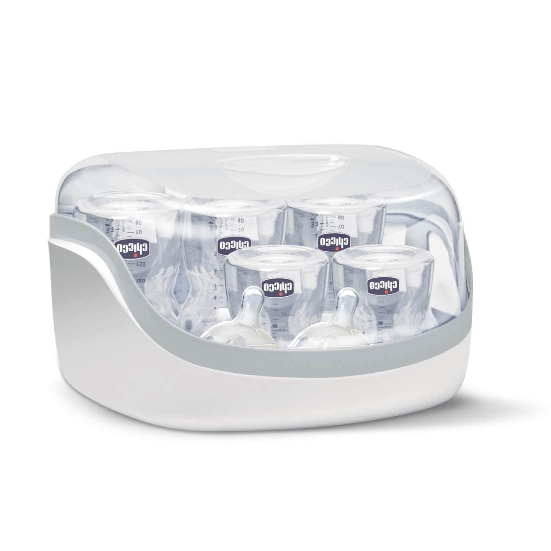 Sterilizzatore Modulare Chicco con Funzione Asciugatura, Sterilizzatore Biberon, Anello Dentizione e Ciuccio con Auto-Stop, Adatto al Microonde, Adatto per sterilizzare fino a 6 biberon da 330ml