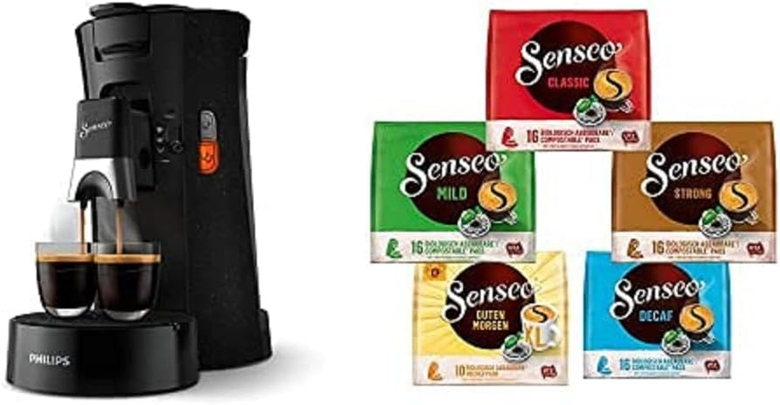 Senseo Select ECO CSA240/20 Kaffeepadmaschine (nero/gesprenkelt) + Senseo Pads, Probierbox mit 5 Sorten, 74 Kaffeepads