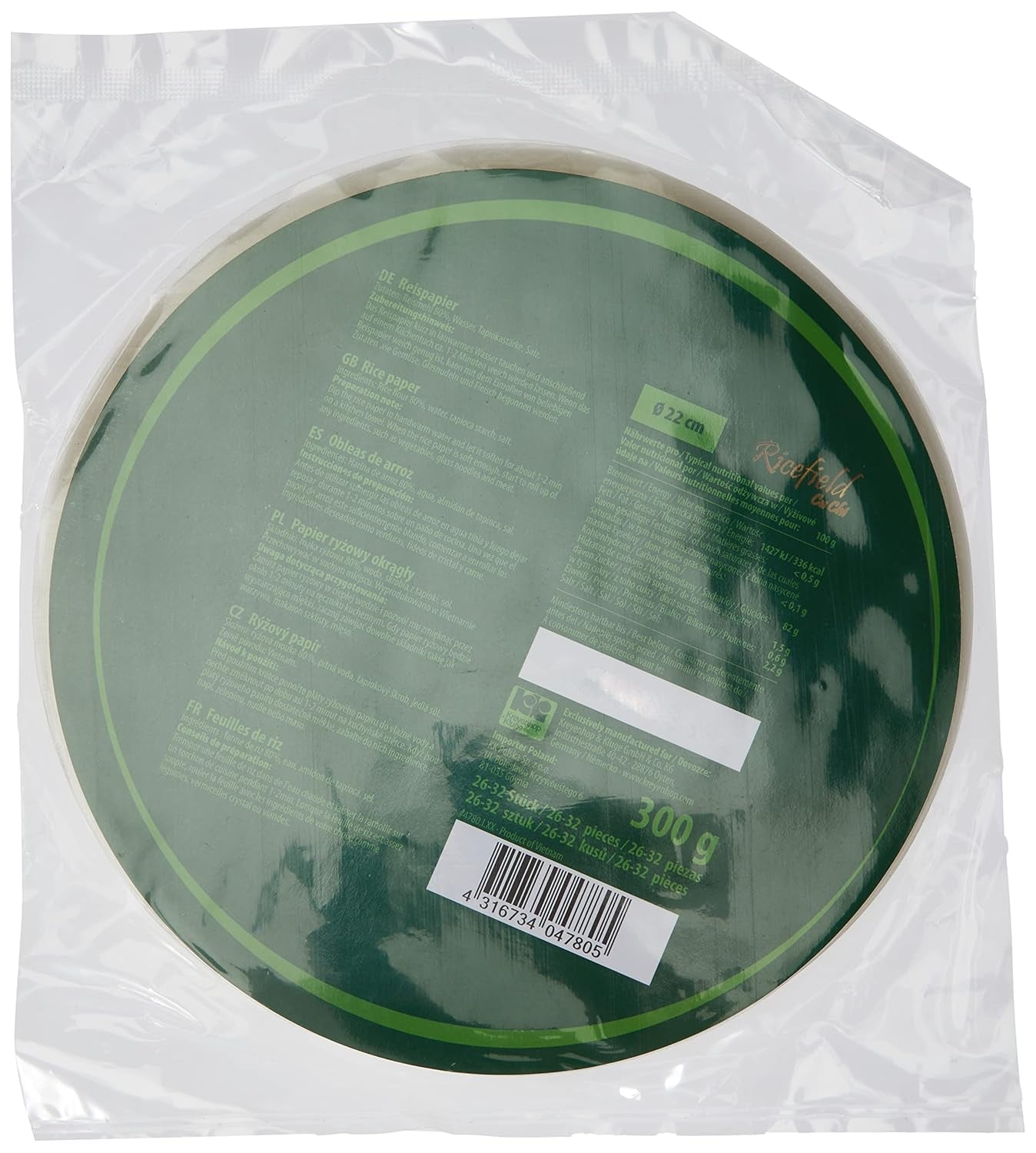Carta Di Riso Ricefield, Rotonda, 22 Cm, 1 Confezione (300 G)
