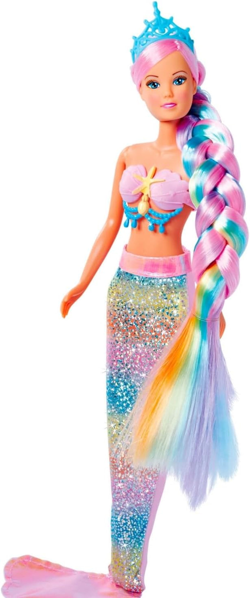 Simba 105733610 - Steffi Love Rainbow Sirena, bambola fashion sirena arcobaleno con capelli colorati, fermagli per capelli, pettine e pinna staccabile, bambola da gioco 29 cm, da 3 anni