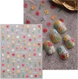 JMEOWIO 3D Nagelsticker Blumen Nail Art Sticker Selbstklebend Nagelaufkleber 5D Stereoscopico Frühling Sommer Blumen Dekoration Nageldesign Zubehör 4 Blatt