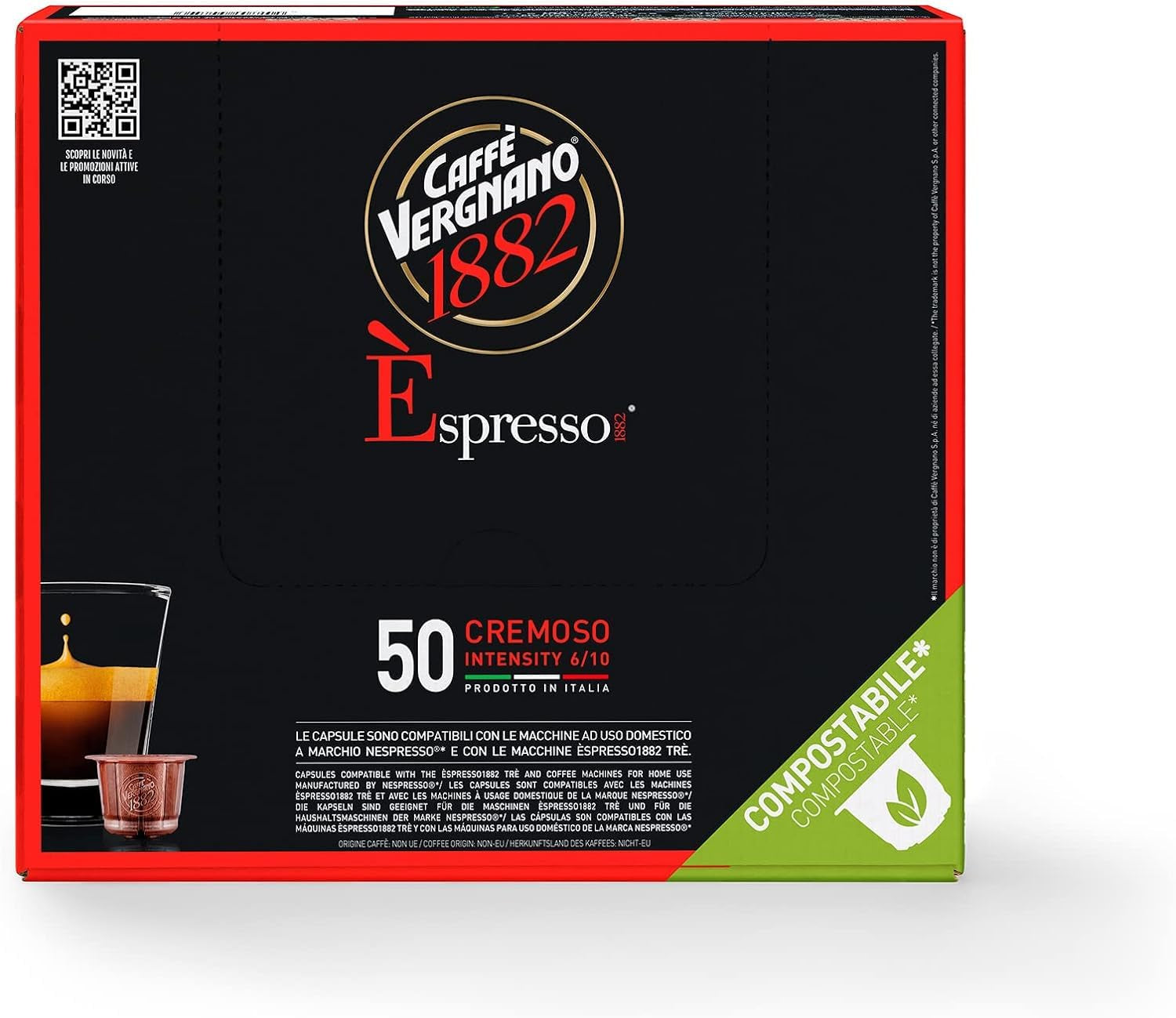 Caffè Vergnano 1882 - Èspresso Kompostierbare Kaffeekapseln, compatibile con Nespresso, Cremoso (Creamy) - Packung Enthält 50 Kapseln