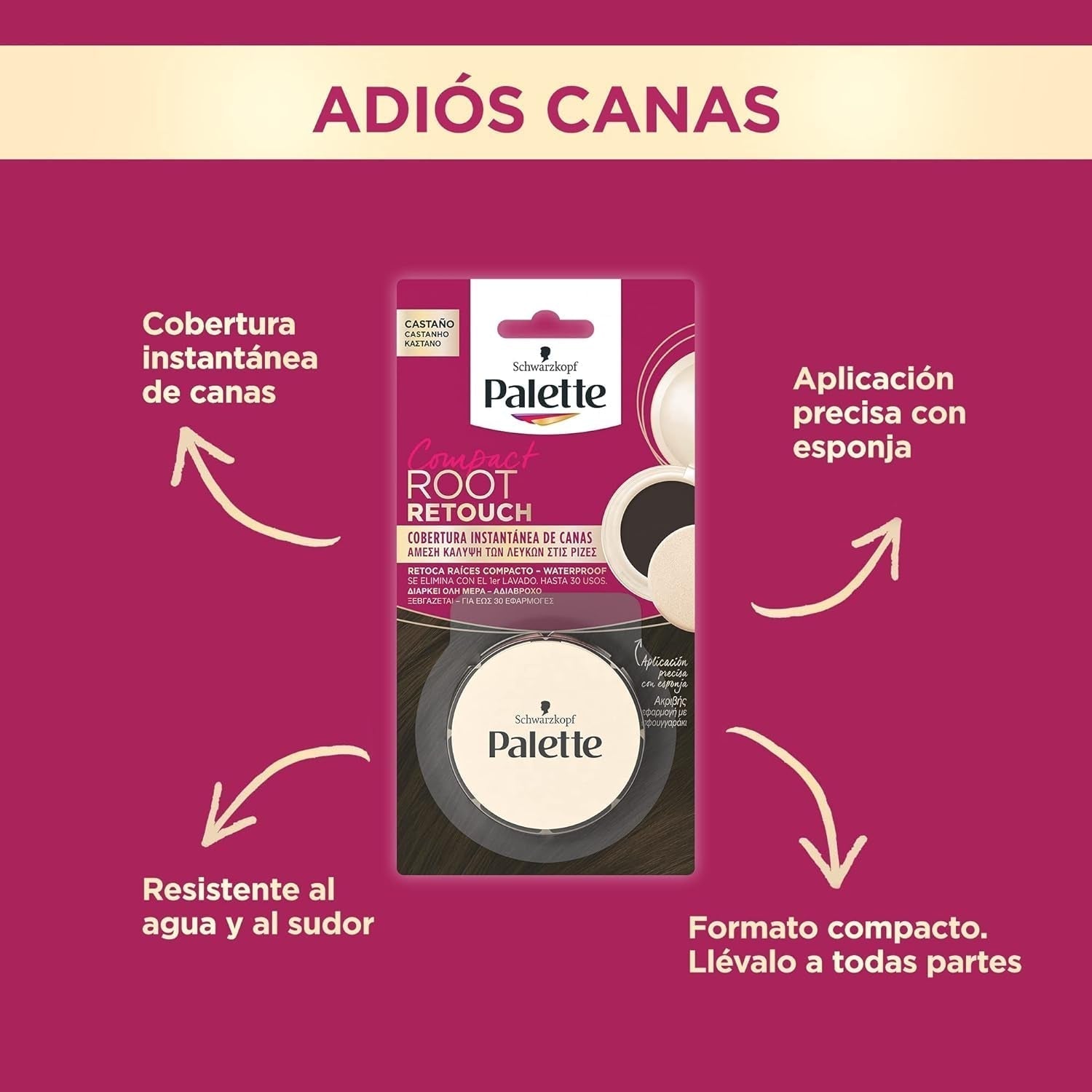 Palette Compact Root Retouch Retouch Root Powder, compatta, castano castano, 1 pz Tintura per capelli Naty Shop