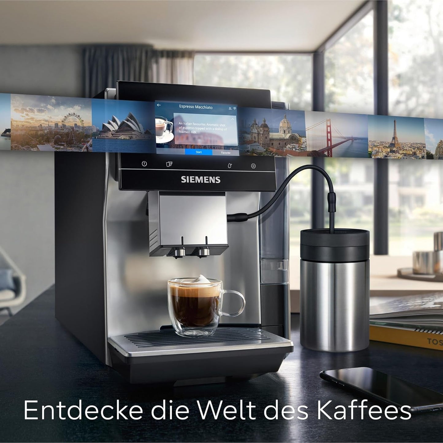 Macchina per caffè espresso automatica Siemens EQ700 classic TP715D01, controllo tramite app, cold brew, display touch intuitivo, fino a 10 creazioni di caffè individuali come preferite, pulizia automatica a vapore, 1500 W, grigio argento