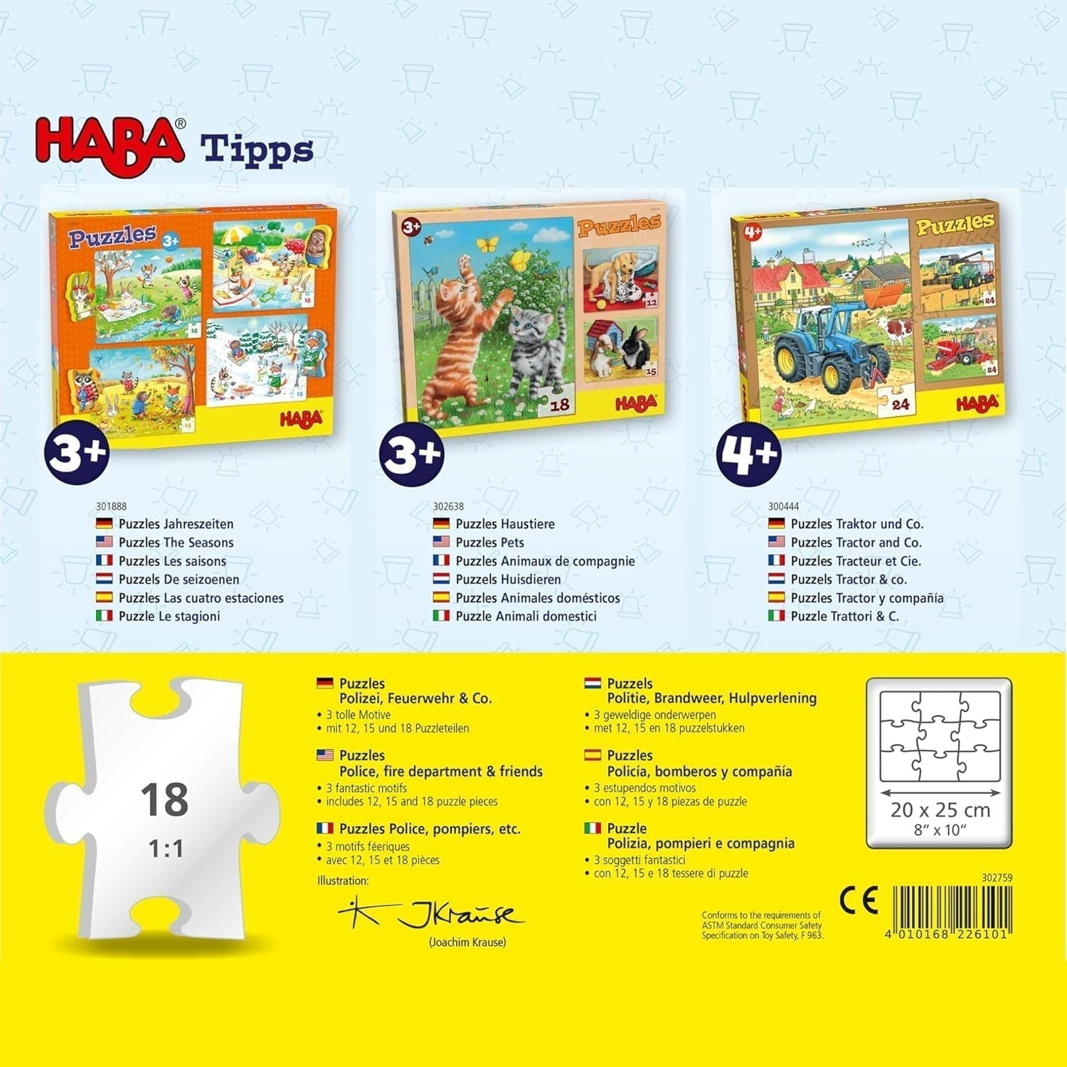 HABA Puzzle Vigili del Fuoco - Set da 3 Pezzi per Bambini dai 3 Anni in su Puzzle in Cartone con Polizia e Ambulanza - Stimola la motricità fine e la concentrazione - 1302759001 Puzzle Naty Shop