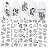 JMEOWIO Nagelsticker Geometrie 10 Blatt Nagelaufkleber Selbstklebend Schwarzes Herz Unregelmäßig Geformt Nail Art Sticker Dekoration Nageldesign Zubehör