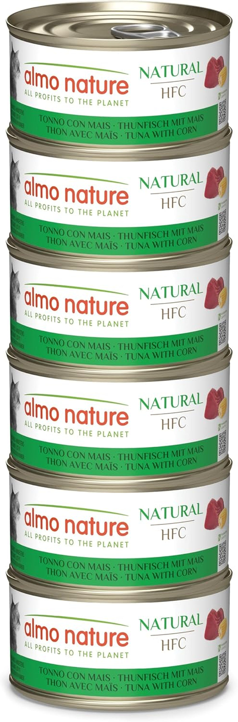 Almo Nature HFC Natural - Alimento umido per gatti adulti - Tonno e mais - Qualità Human, Senza glutine - 6 x 70g