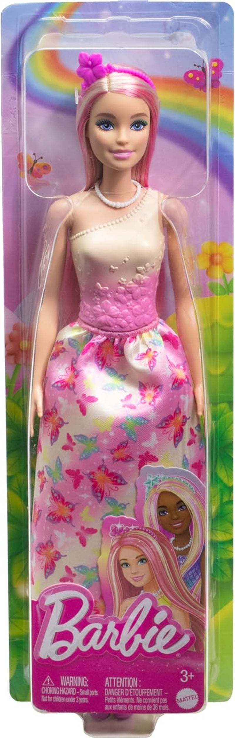 Barbie Reale con Capelli Biondi e Rosa, Accessori Colorati, Top Rosa Sfumato e Gonna a Farfalla, HRR08 Naty Shop Dolls