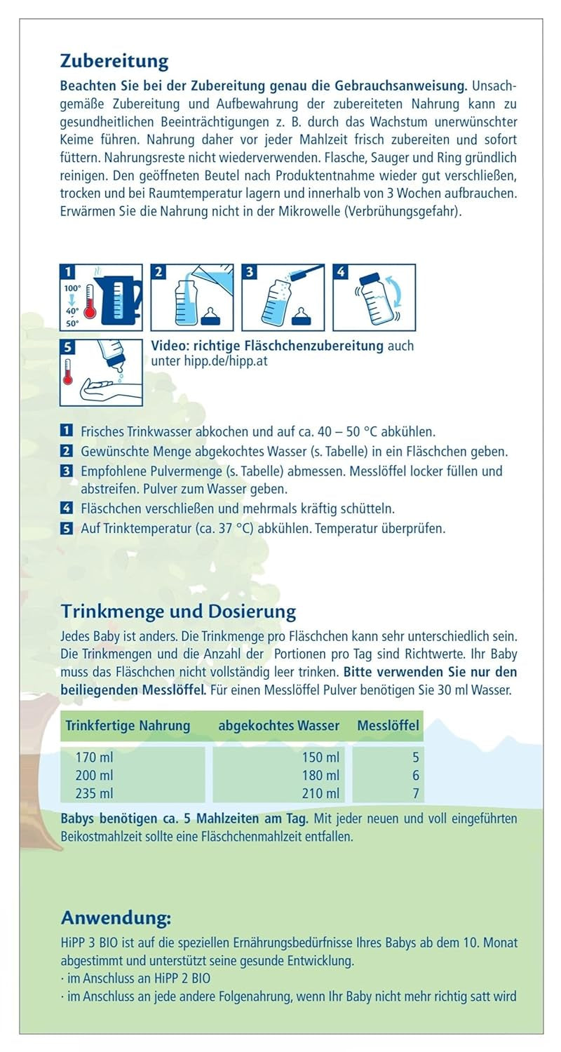 HiPP 3 Latte di proseguimento biologico (4 x 600 g) - dopo 10 mesi, con Omega-3 (DHA, ALA), Calcio, Vitamina D, della migliore qualità biologica