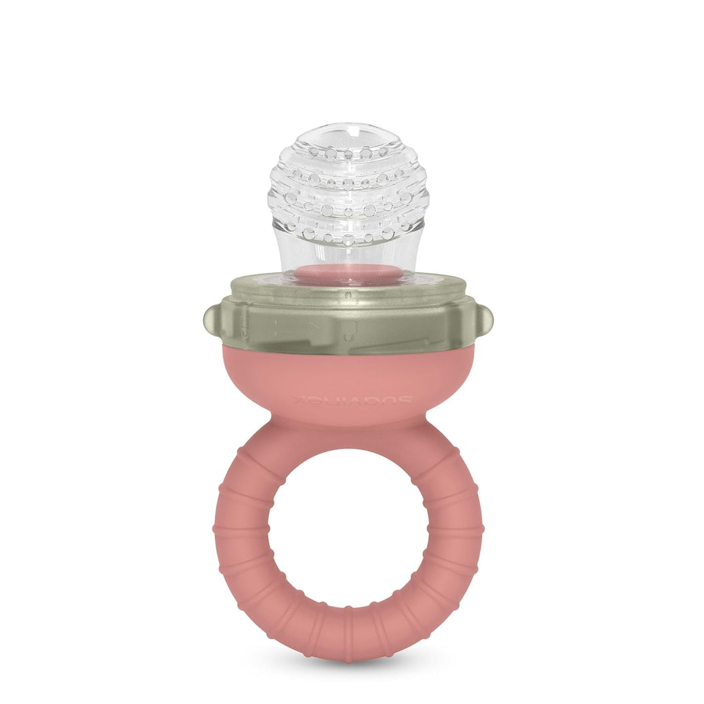 Massaggiagengive Suavinex, a prova di soffocamento, per uso alimentare, silicone, con coperchio, facile da pulire, lavabile in lavastoviglie e adatto al congelatore, lenisce le gengive, da 6 mesi in su, rosa