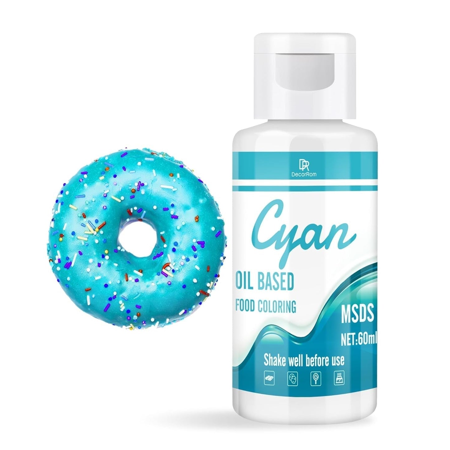 Colorante alimentare morbido per cioccolato - 60 ml Olio idratante per fondente, decorazioni torte, dolci - Colorante alimentare fluido per burro di kakao, crema al burro, torta (nero) Naty Shop Ciano