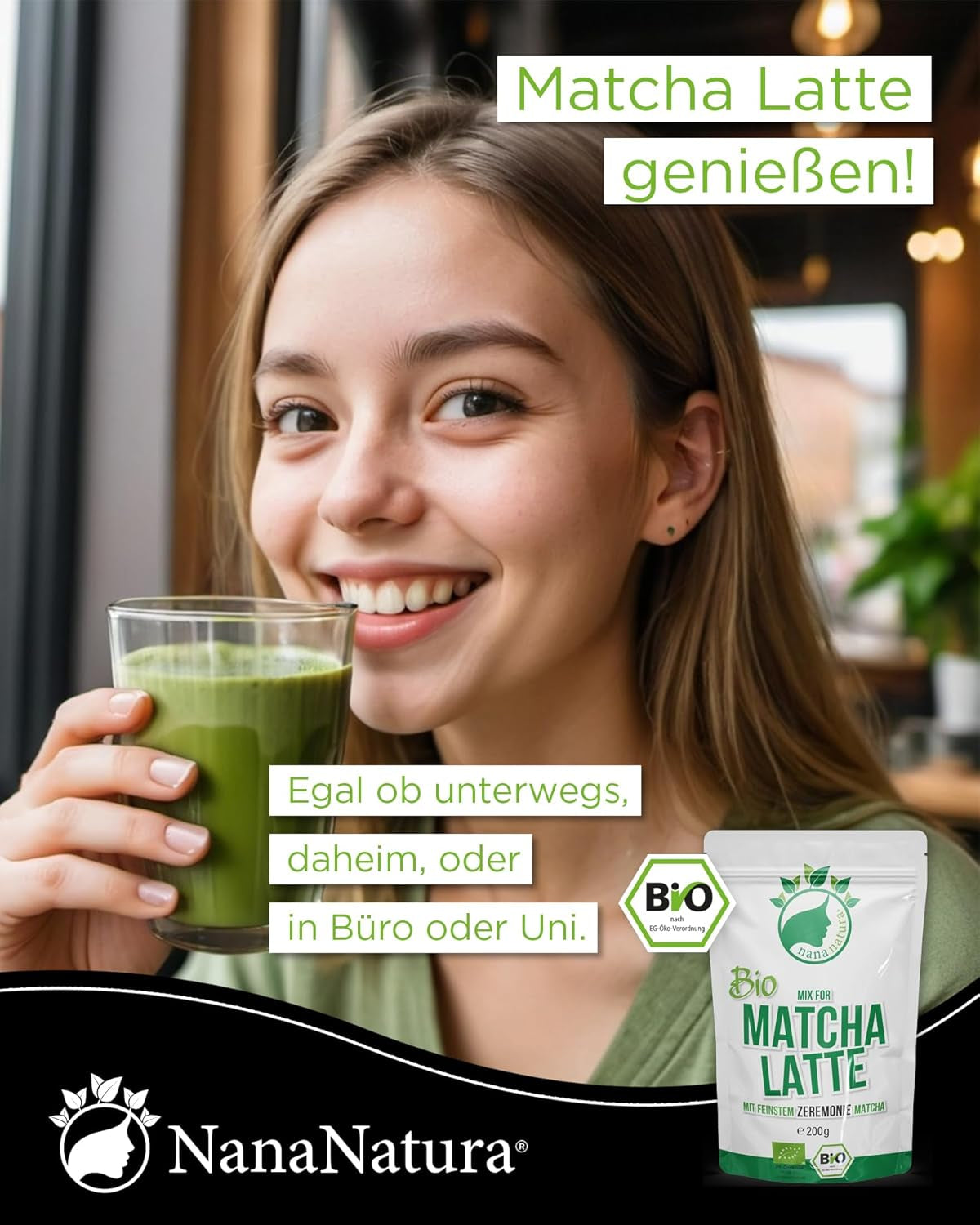Mix di latte matcha biologico di Nananatura con polvere di tè verde di grado cerimoniale al 22% dal Giappone | Per un piacere semplice e delizioso del tè | Adatto anche per gelati e pasticceria