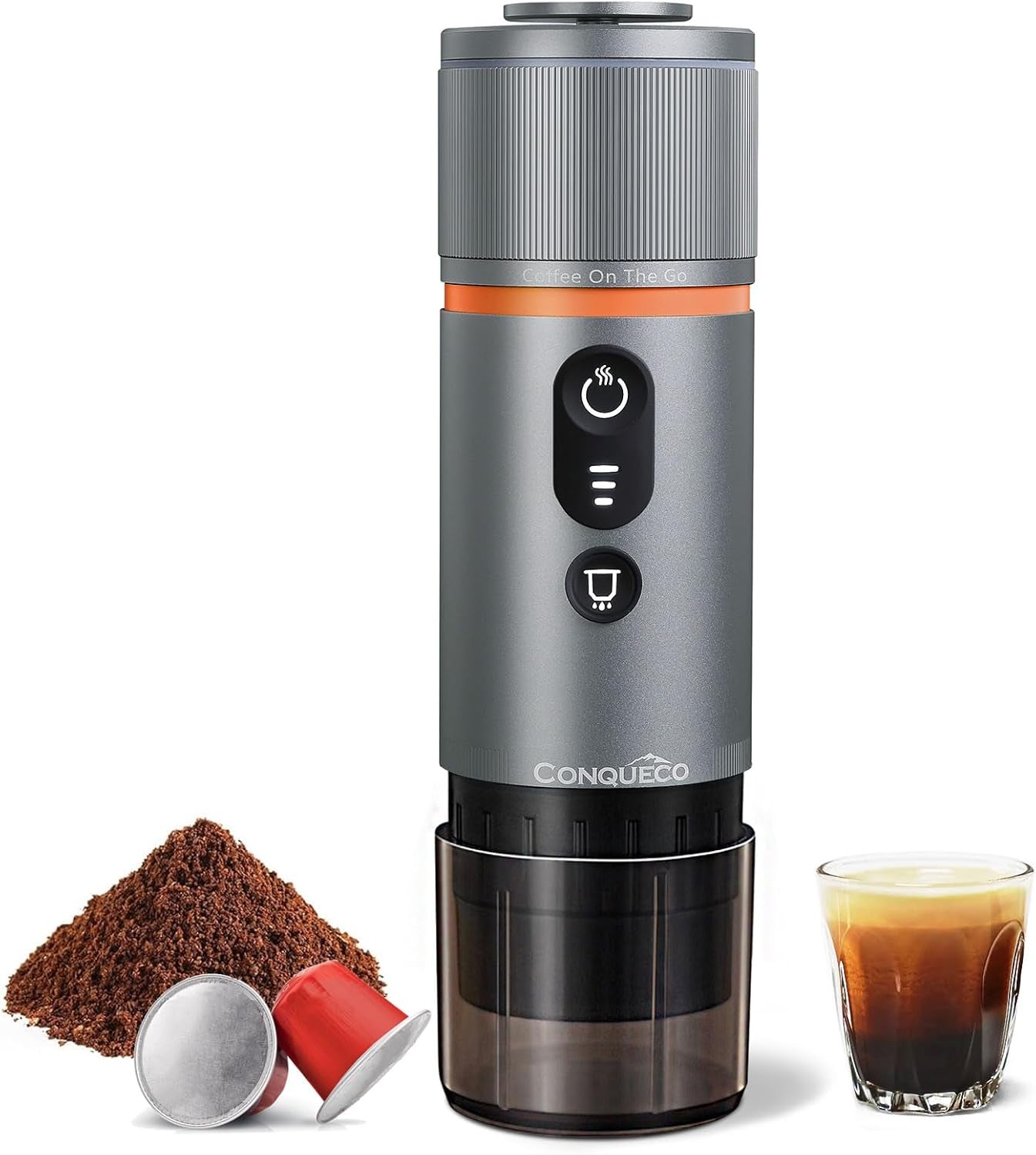Macchina per caffè espresso CONQUECO 12V: macchina per caffè espresso portatile con batteria per campeggio e viaggi - Riscaldamento rapido in 2,5 minuti - 8 tazzine per caffè espresso in una sola carica