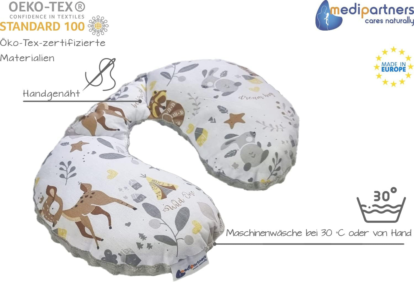 Medi Partners Cuscino per il collo del bambino Supporto per il collo 100% cotone / Minky Cuscino per il collo del bambino per auto Passeggino Viaggi Viaggio Sonno Cuscino per il collo Snooze Roll (REH con Minky grigio) Cuscini ortopedici cervicali Naty Shop