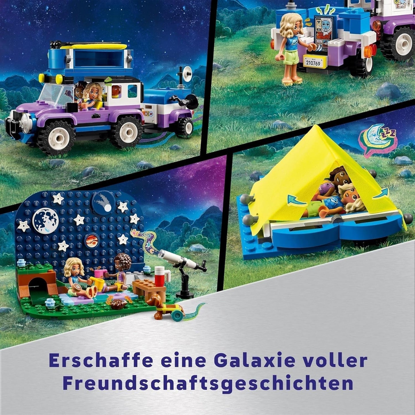 LEGO Friends Set veicolo da campeggio Stargazer con veicolo terrestre e telescopio giocattolo, regalo per ragazze e ragazzi a partire da 7 anni, include i personaggi di gioco Nova, Aliya e un cane 42603 Set di costruzione Besuche den LEGO-Store