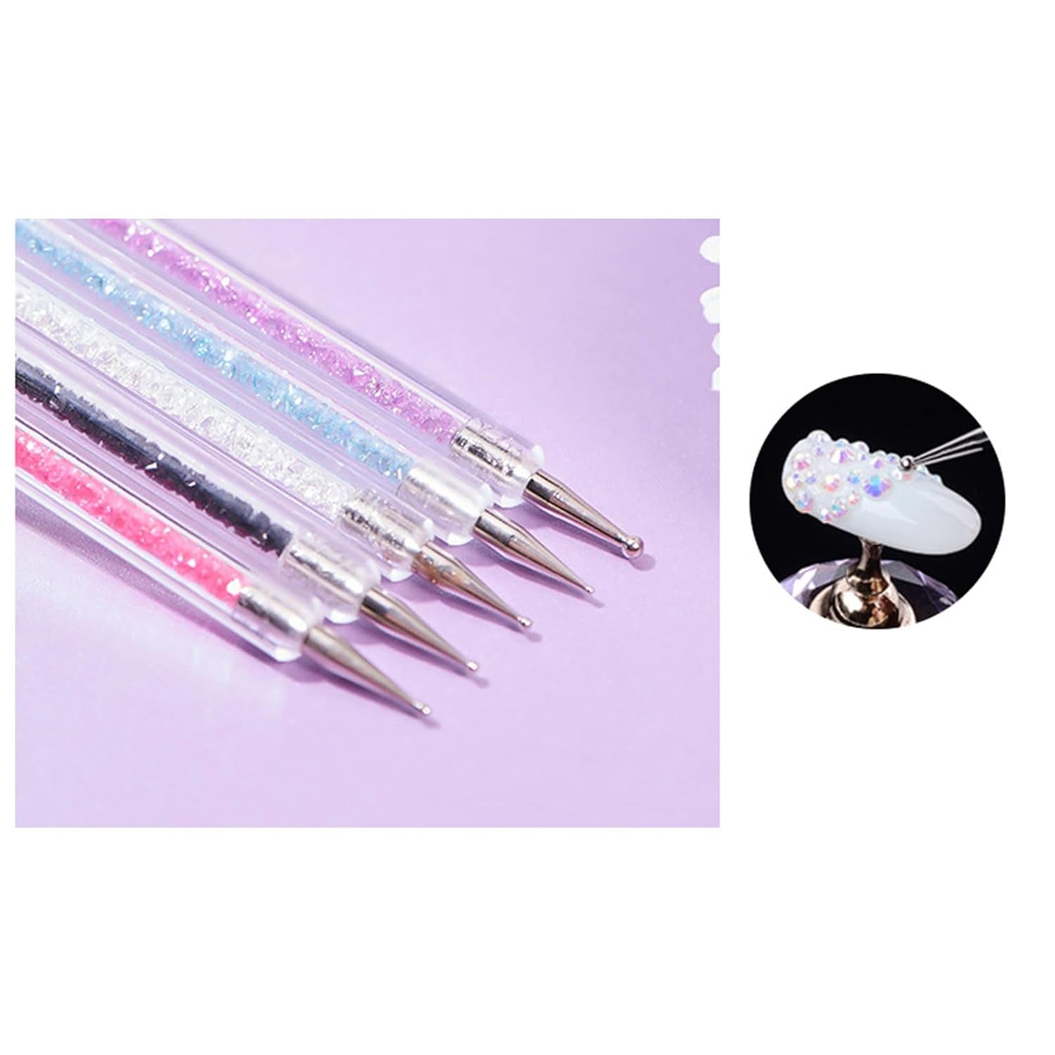 Set di 5 pezzi di pinsel Nagel, pinsel Nageldesign, strumenti per punteggiare nail art, penna acrilica professionale a doppia estremità per nail art design fai da te