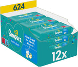 Salviettine umidificate Pampers Fresh Clean, 12 confezioni da 52 salviette, 624 salviette totali, profumo leggero, adatte anche per mani e viso