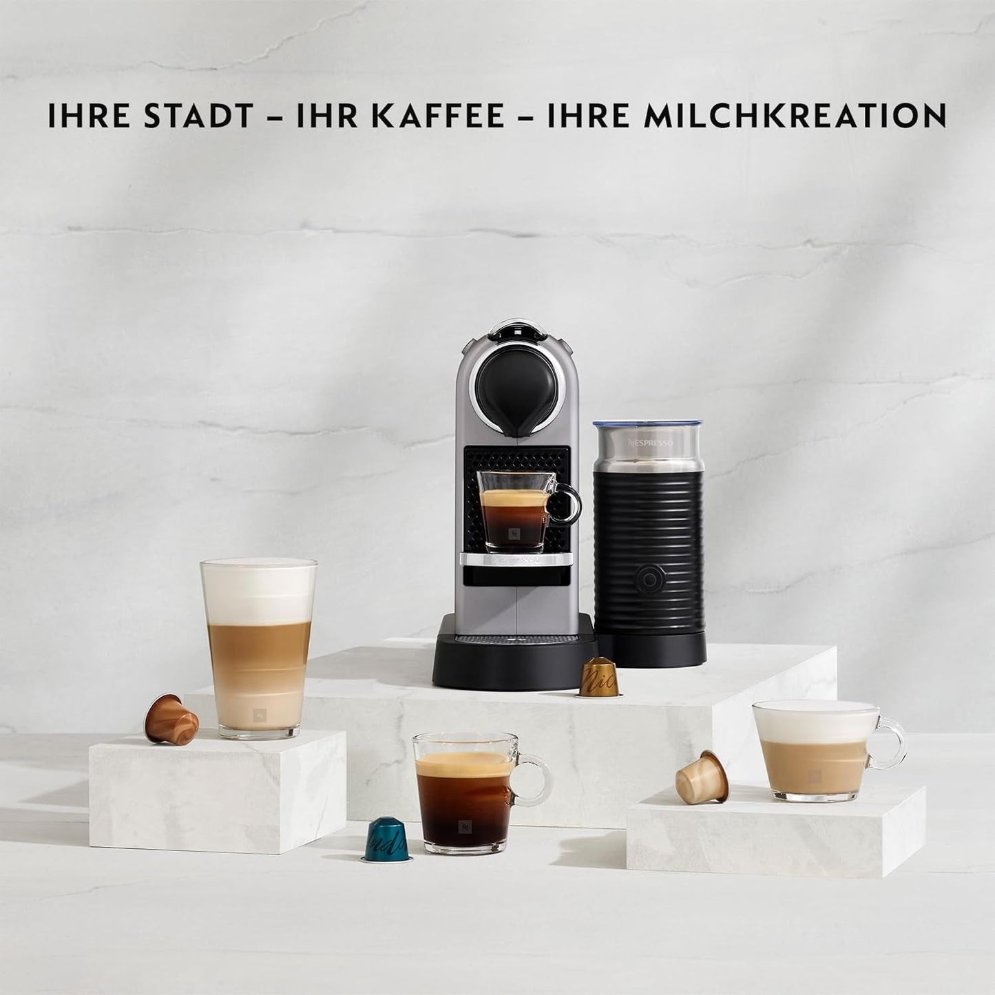 Macchina per caffè espresso con capsule Nespresso XN761B Citiz&Milk | Modalità standby automatica | 1260 watt | Capacità serbatoio acqua: 1 l | Pressione della pompa: 19 bar | Argento