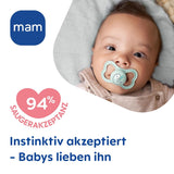Succhietti in silicone MAM Air, confezione da 2, design extra leggero e arioso, succhietto per bambini adatto ai denti, in silicone speciale MAM SkinSoft con scatola per ciuccio, 6-16 mesi, orsetto/rinoceronte