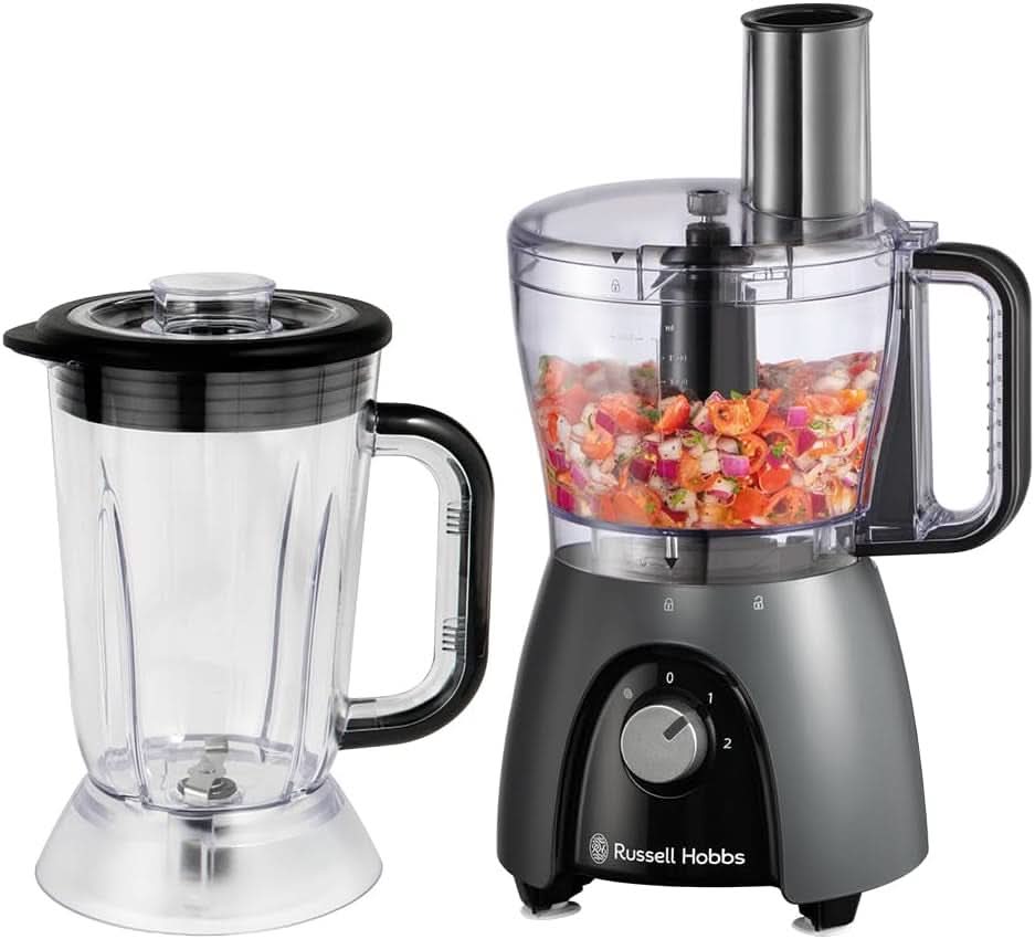 Robot da cucina Russell Hobbs [frullatore/tritaverdure/frullatore da tavolo/tritatutto/frullatore] robot da cucina (impastare, mescolare e affettare), carbone opaco Kitchen Naty Shop