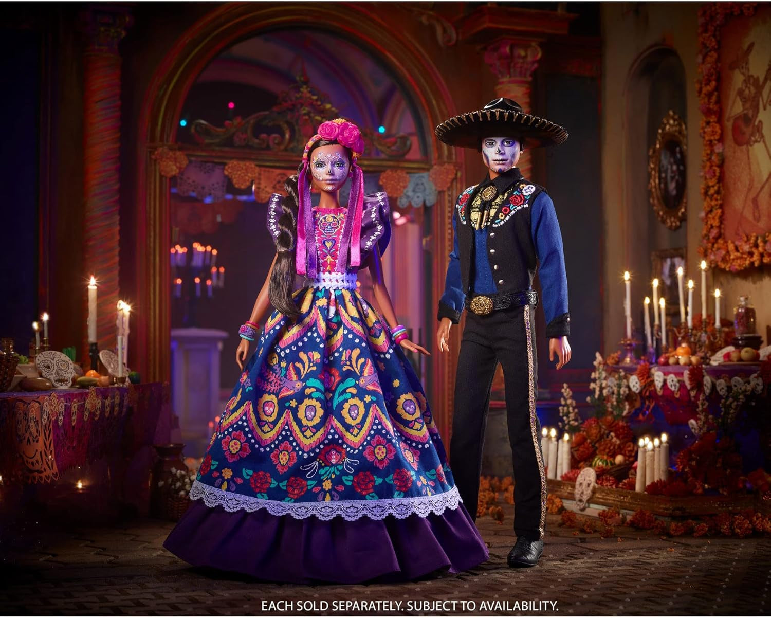 Bambola Barbie Día De Muertos 2022 con abito tradizionale arricciato, ghirlanda di fiori e pittura per il viso Calavera, regalo per collezionisti