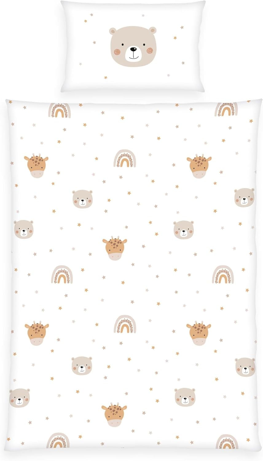 Herding Babybest Little Friends Winterbettwäsche, Kopfkissenbezug 40 X 60 Cm Mit Hoteleinschlag, Bettbezug 100 X 135 Cm, Mit Zwießwerf, 100% Baumwolle/Flanell, Weiß, Twin Naty Shop Titolo predefinito