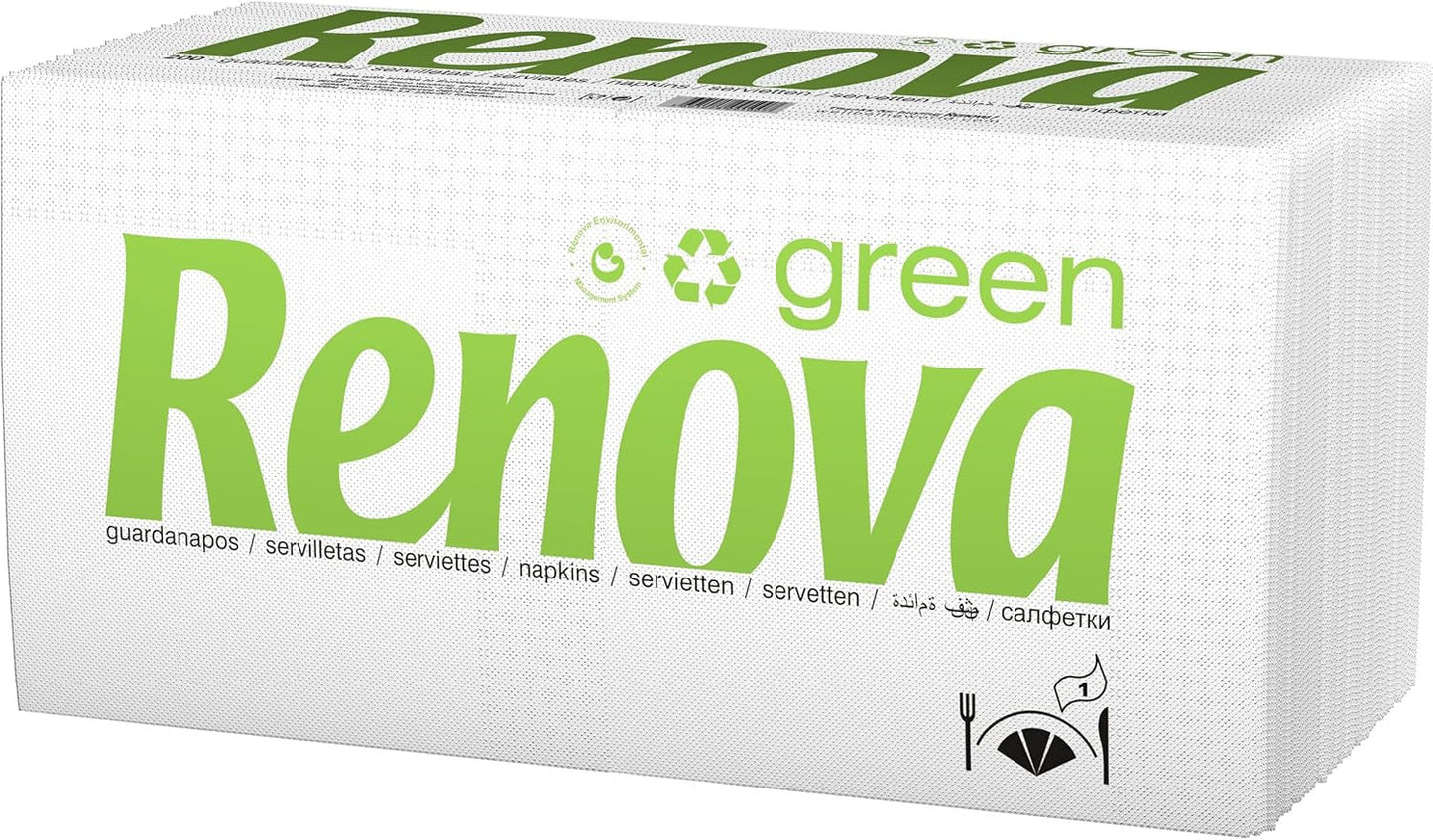 Renova - Fazzoletti Renovagreen, 200 fazzoletti, carta riciclata, marchio europeo di qualità ecologica, formato standard