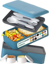 Portapranzo Umami per Adulti, Bento Box impilabile con 4 posate e scomparti, Portapranzo per adulti, Contenitore per insalata da asporto, Portapranzo da picnic/ufficio, Grigio antracite, Scatole per alimenti da 1500 ml Naty Shop Denim Blue L - 1200 ml