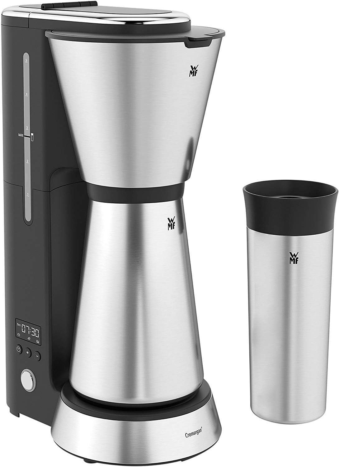Macchina per caffè espresso WMF Bueno con caraffa in vetro, caffè filtro, 10 tazze, pulsante on/off, sistema antigoccia, filtro oscillante, arresto automatico, piastra riscaldante, 1000W